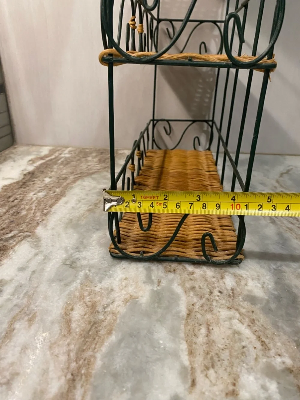 Vtg 3-Tier Metal Wicker Wall Shelf Boho Spice Rack